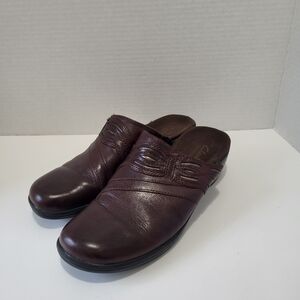Clarks Bendables Dark Brown Leather Slip On‎ Slides Clogs Mules Shoes Women's 7M